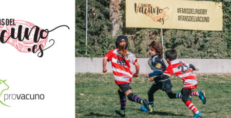 Niños jugando al rugby y logo de Fans del Vacuno de Provacuno